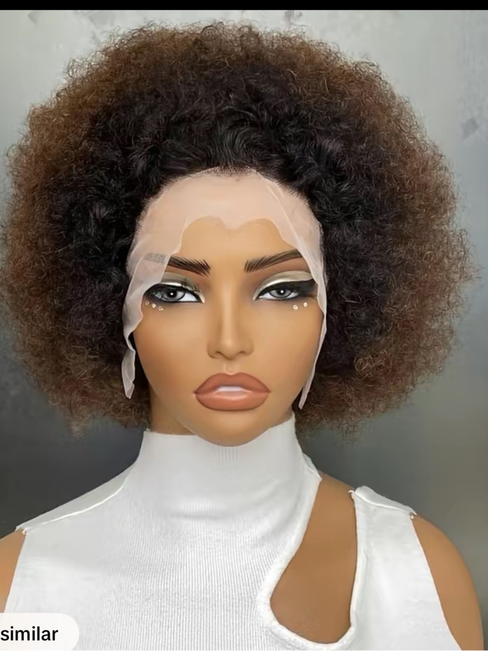 Lace Front Afro Curly Wig - mix Black and Brown 13x4 Human hair